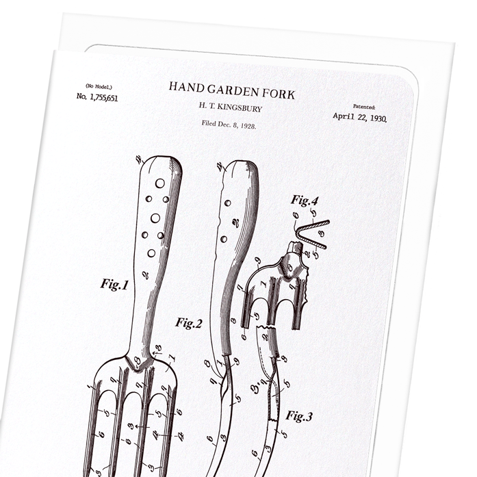 PATENT OF HAND GARDEN FORK (1930): Patent Greeting Card