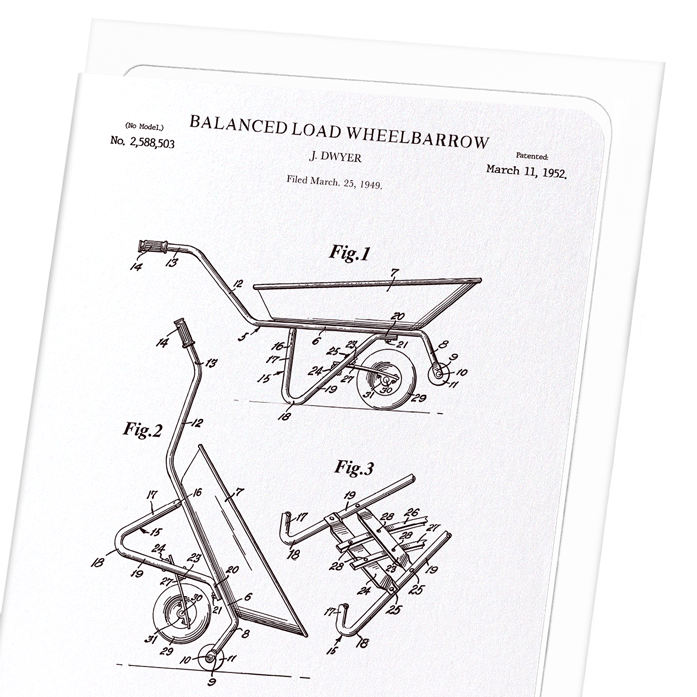 PATENT OF WHEELBARROW (1952): Patent Greeting Card