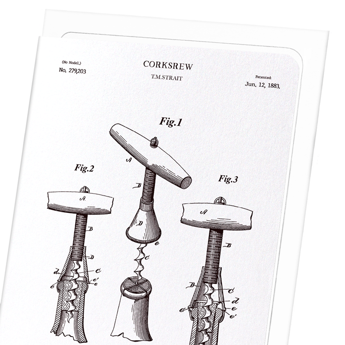 PATENT OF CORKSCREW (1883): Patent Greeting Card