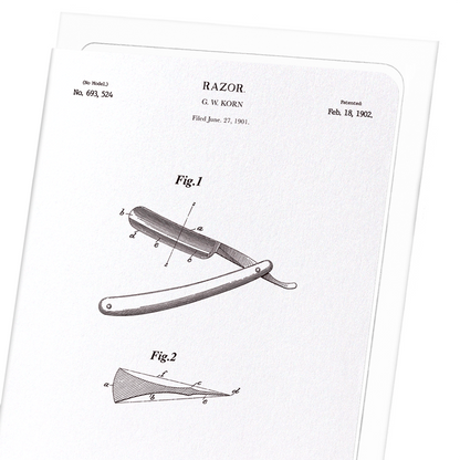 PATENT OF RAZOR (1902): Patent Greeting Card