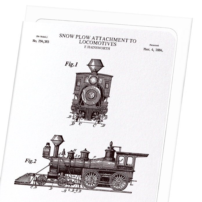 PATENT OF SNOW PLOW ON LOCOMOTIVES (1884): Patent Greeting Card