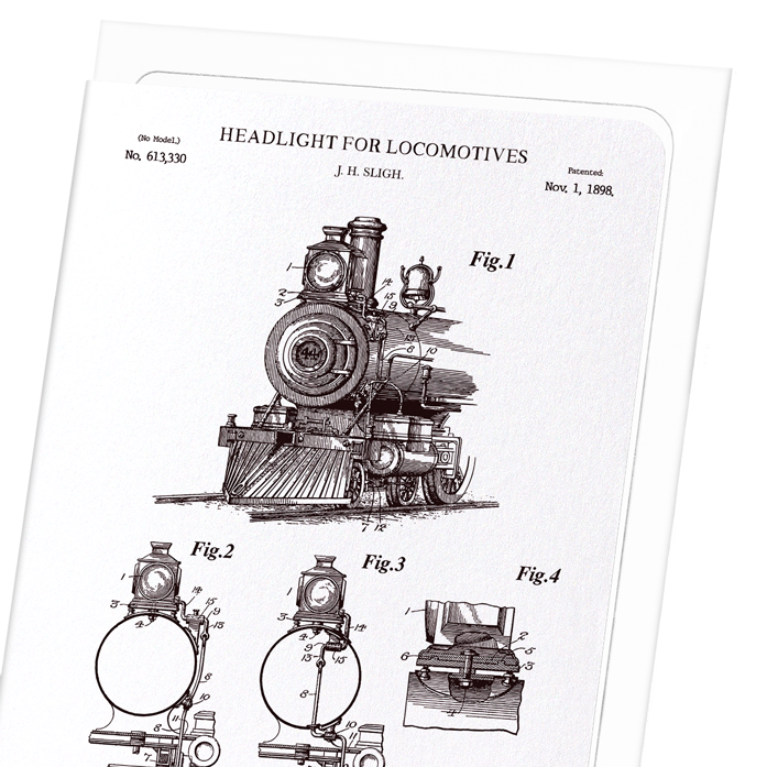 PATENT OF HEADLIGHT FOR LOCOMOTIVES (1898): Patent Greeting Card
