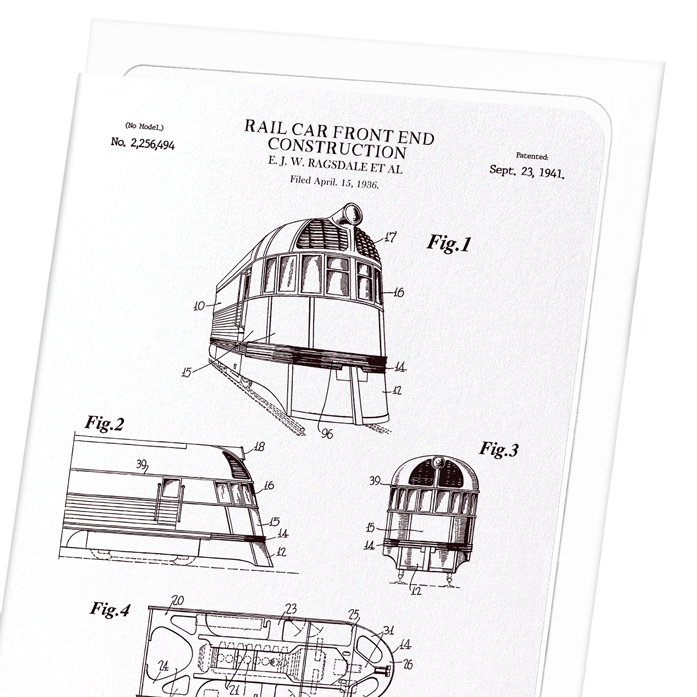 PATENT OF RAIL CAR FRONT END CONSTRUCTION (1941): Patent Greeting Card