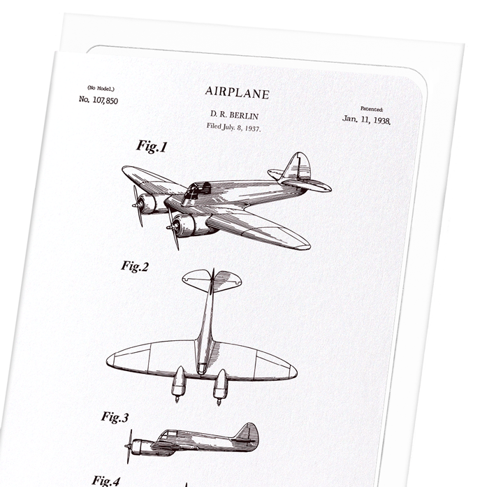 PATENT OF AIRPLANE (1938): Patent Greeting Card