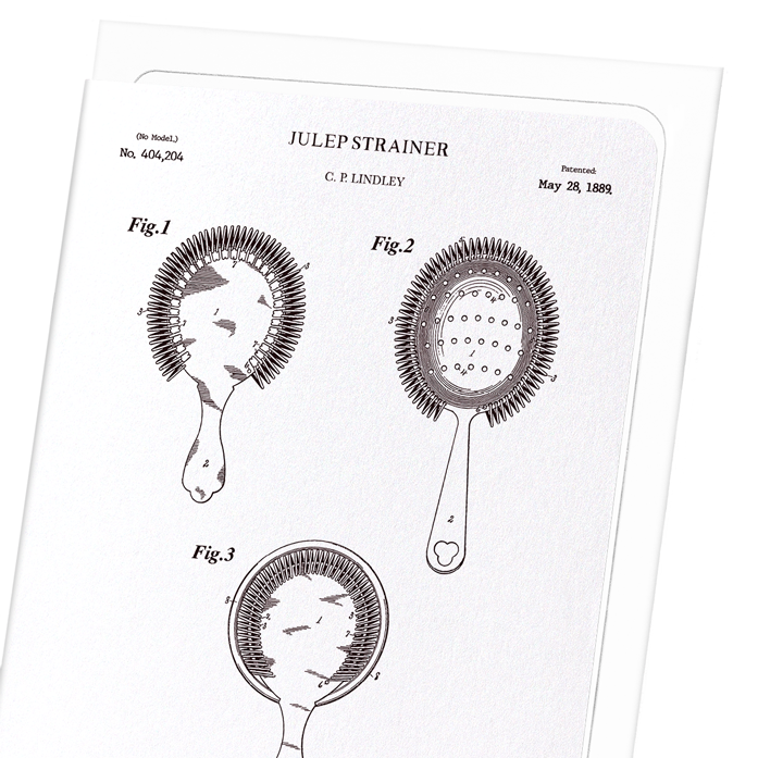 PATENT OF JULEP STRAINER (1889): Patent Greeting Card