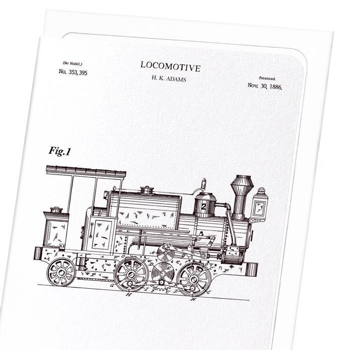 PATENT OF LOCOMOTIVE (1886): Patent Greeting Card