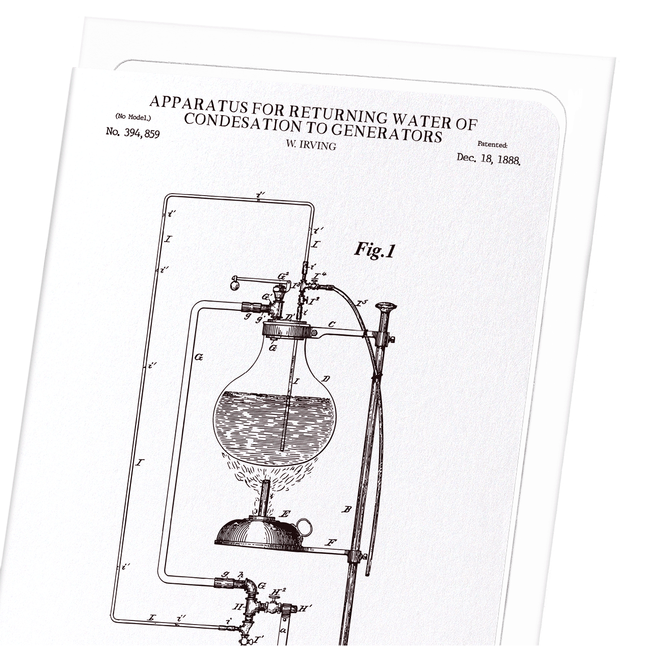 PATENT OF APPARATUS FOR RETURNING WATER OF CONDENSATION TO GENERATORS (1888): Patent Greeting Card