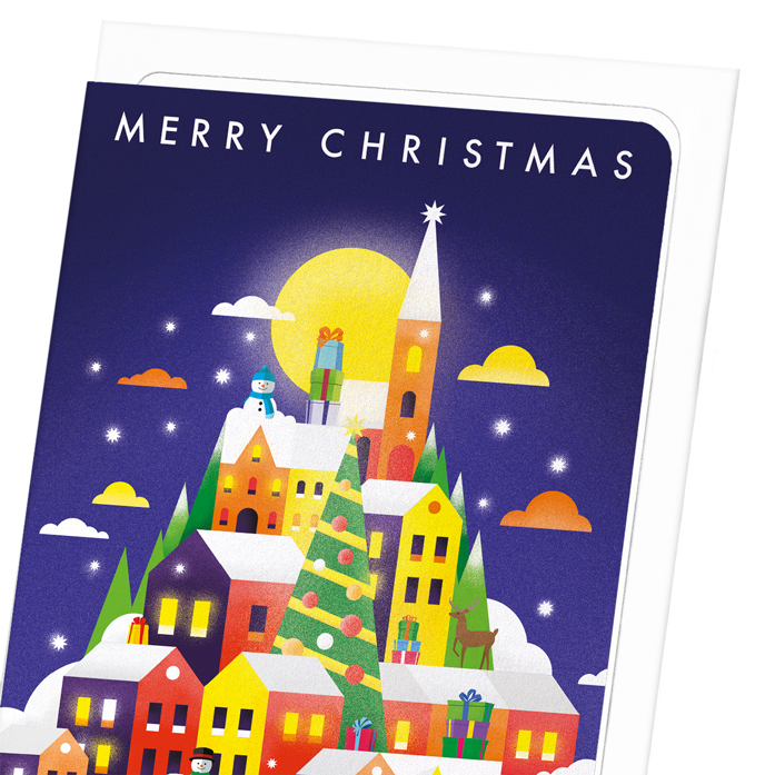 CHRISTMAS SNOW CITY: Modern deco Greeting Card