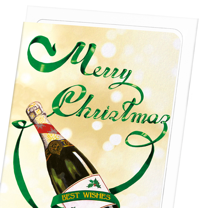 CHAMPAGNE CHRISTMAS BOTTLE: Vintage Greeting Card
