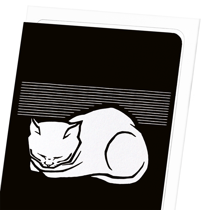 SLEEPING CAT (1917) IN WHITE: Vintage Greeting Card