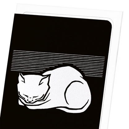 SLEEPING CAT (1917) IN WHITE: Vintage Greeting Card