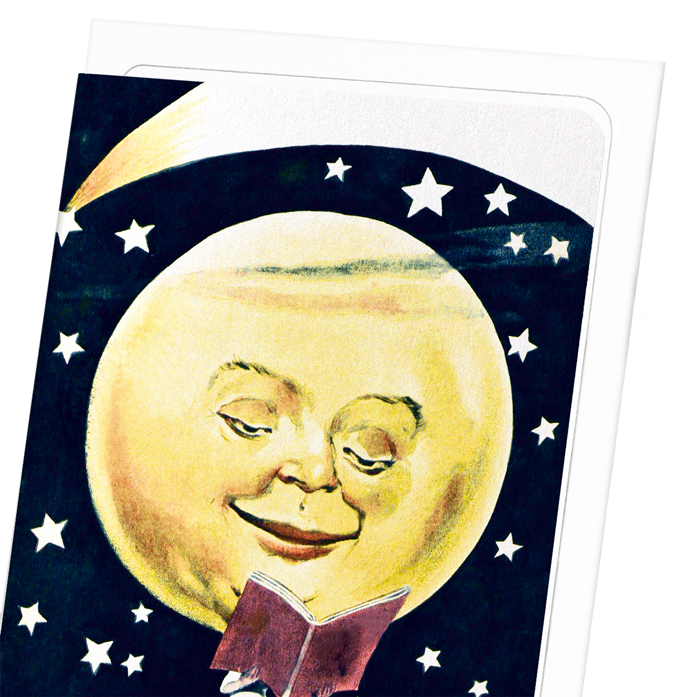 EVEN THE MOON READS: Vintage Greeting Card
