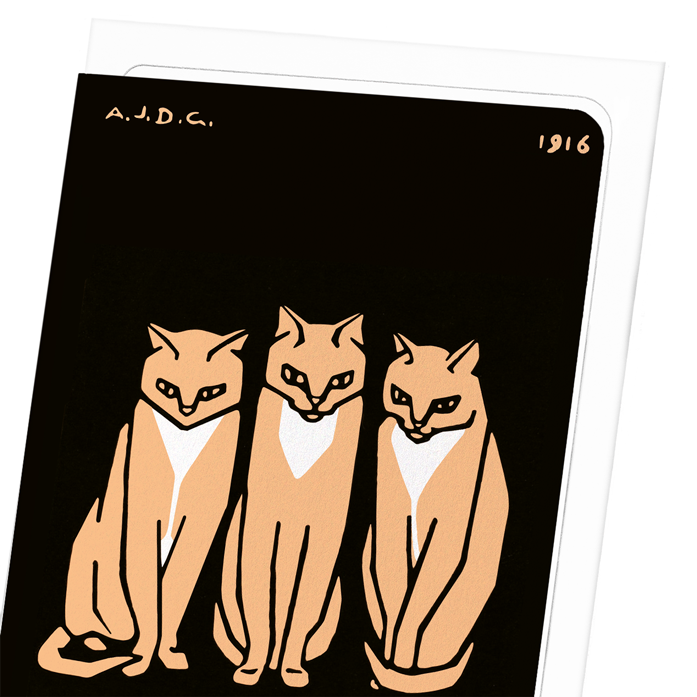 THREE CATS (1916): Vintage Greeting Card