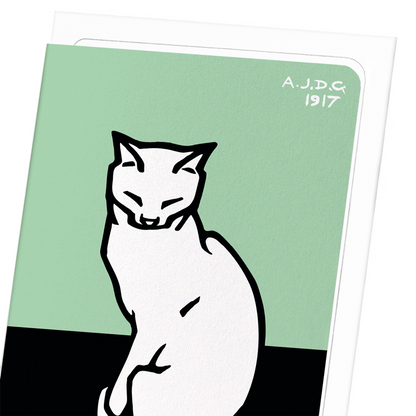 SITTING CAT WITH CLOSED EYES (1917): Vintage Greeting Card