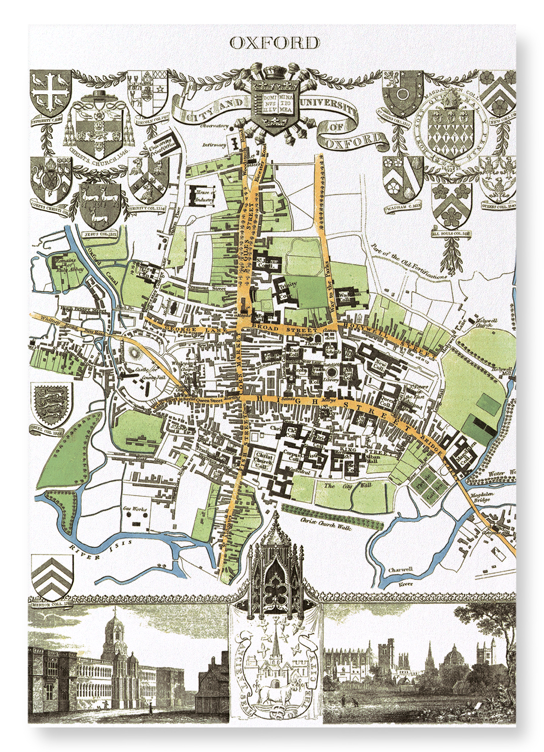 CITY OF OXFORD (1837): Antique Map Art Print