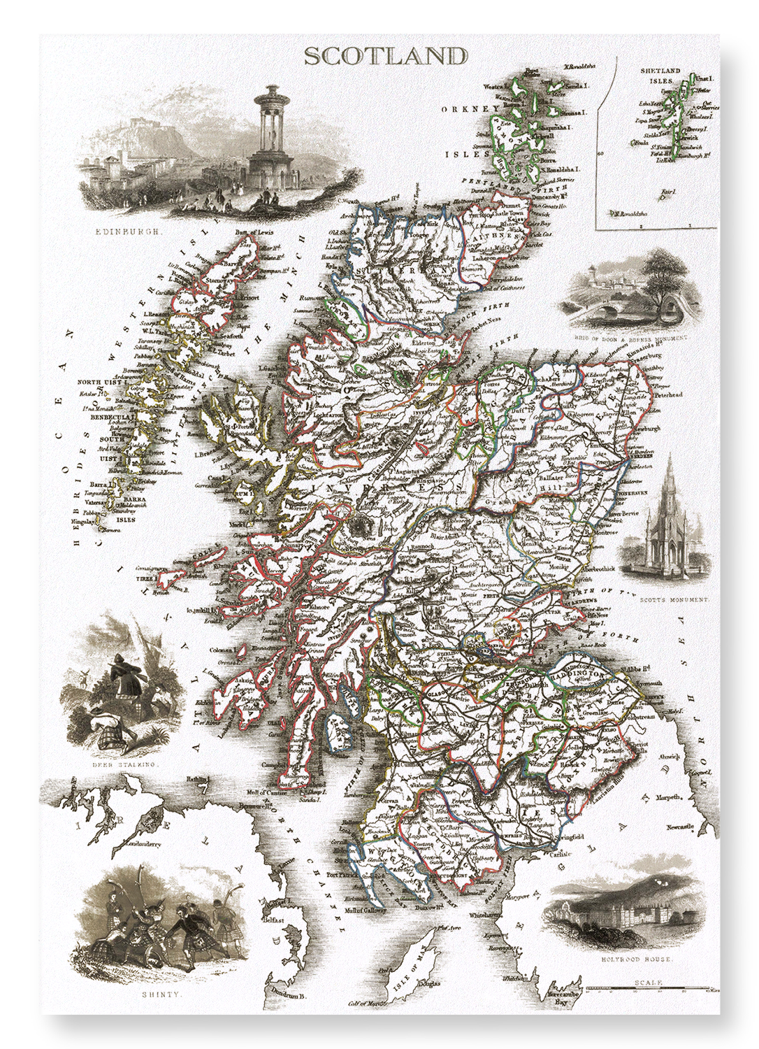 SCOTLAND (1851): Antique Map Art Print