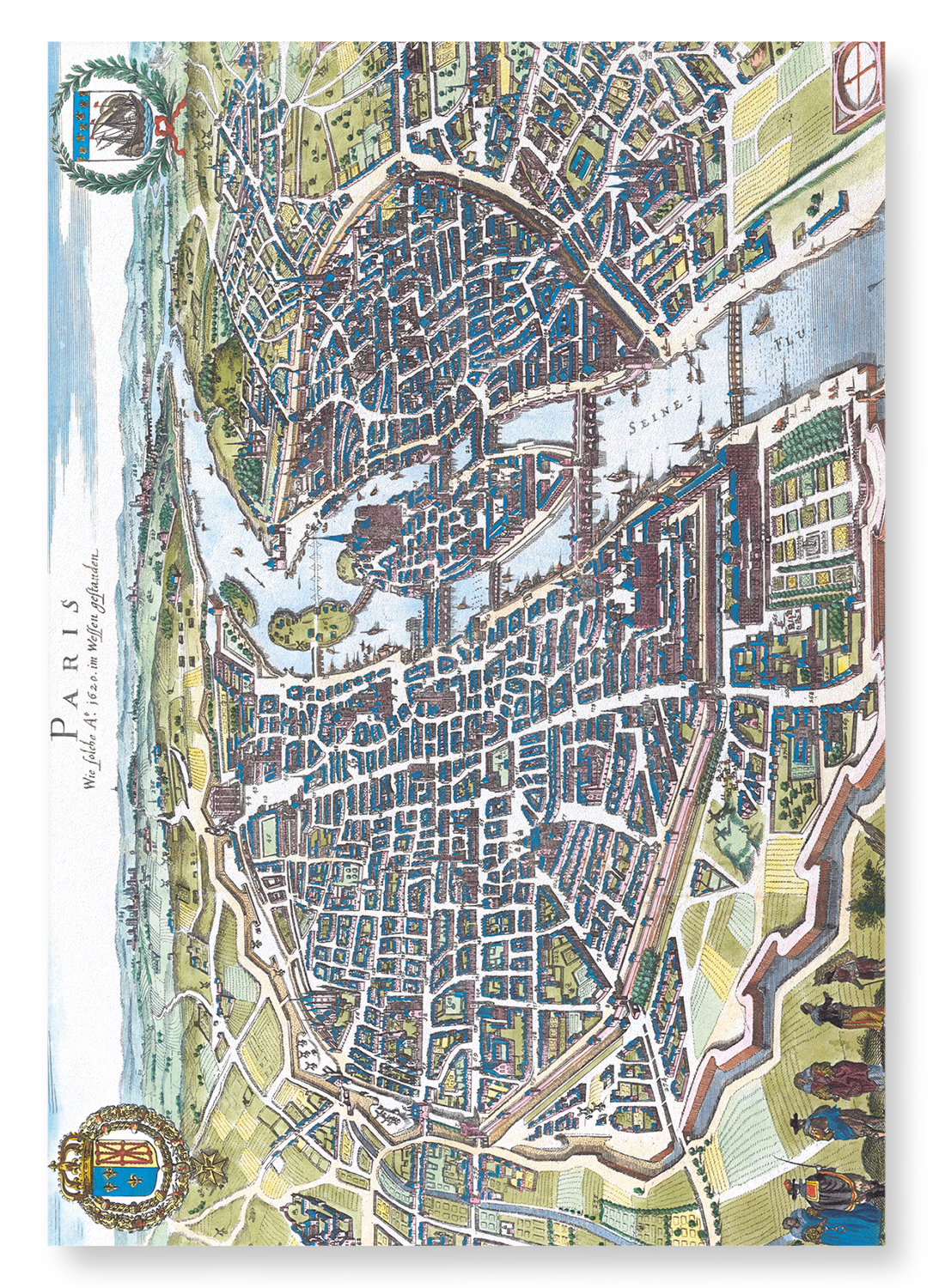 PARIS IN 17TH CENTURY: Antique Map Art Print