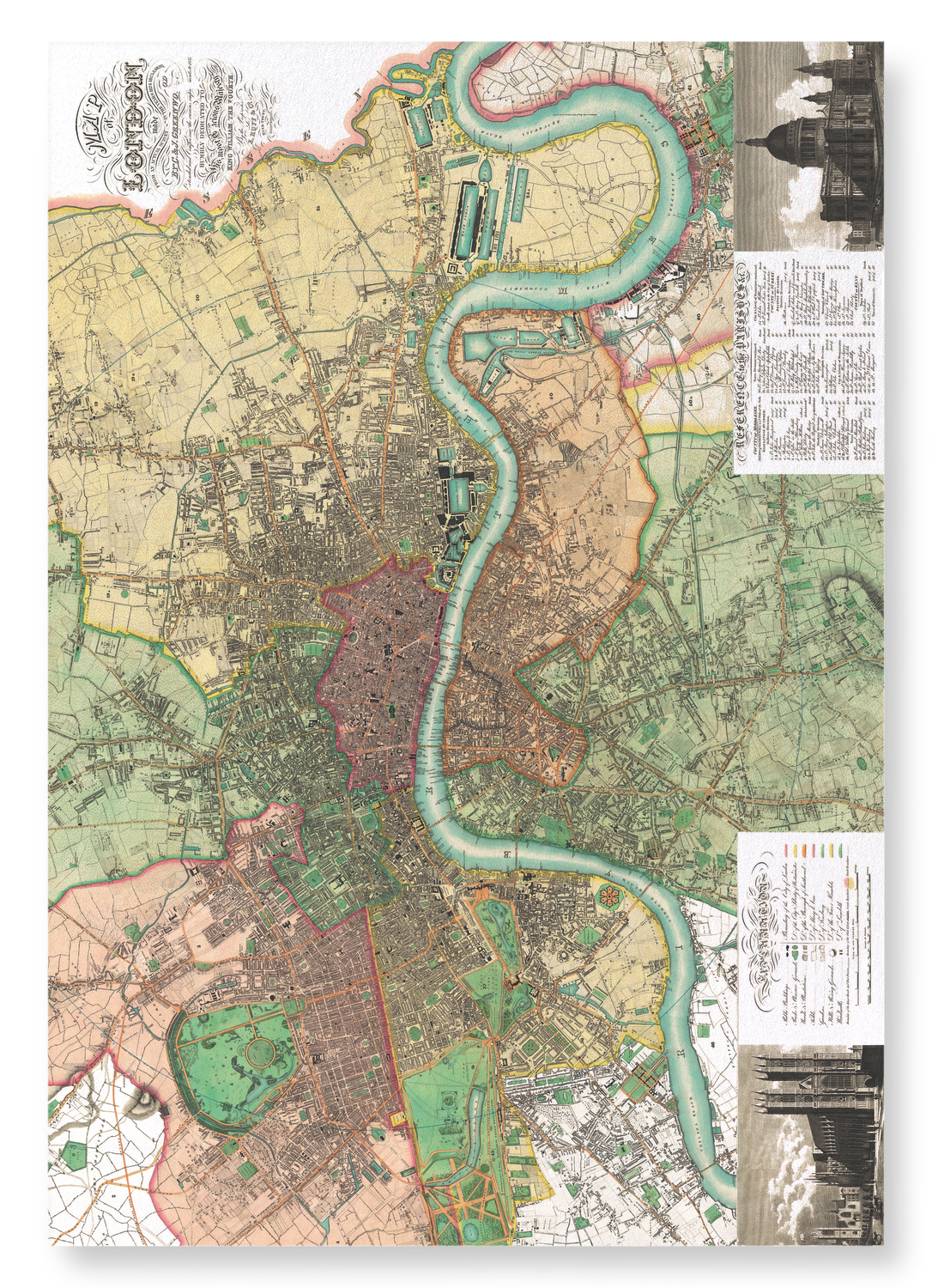 LONDON (1827): Antique Map Art Print