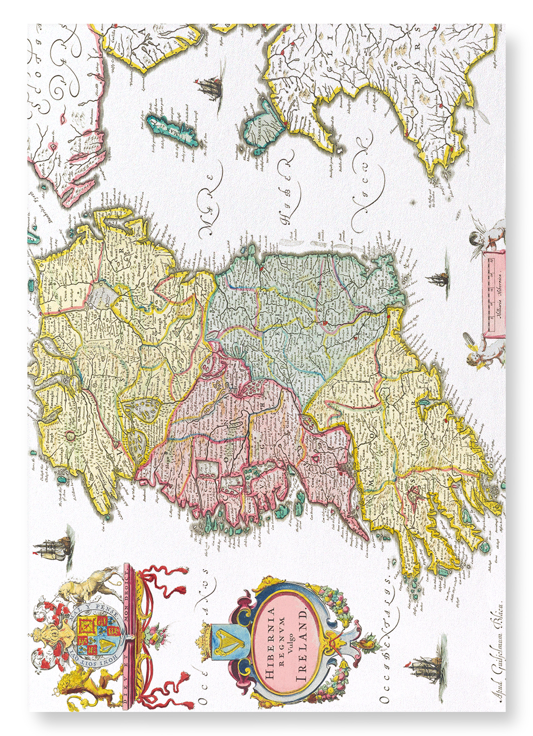 IRELAND (1665): Antique Map Art Print