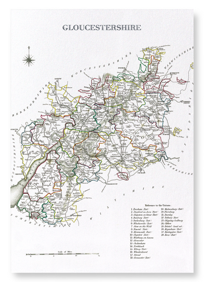 COUNTY OF GLOUCESTERSHIRE (C.1840): Antique Map Art Print