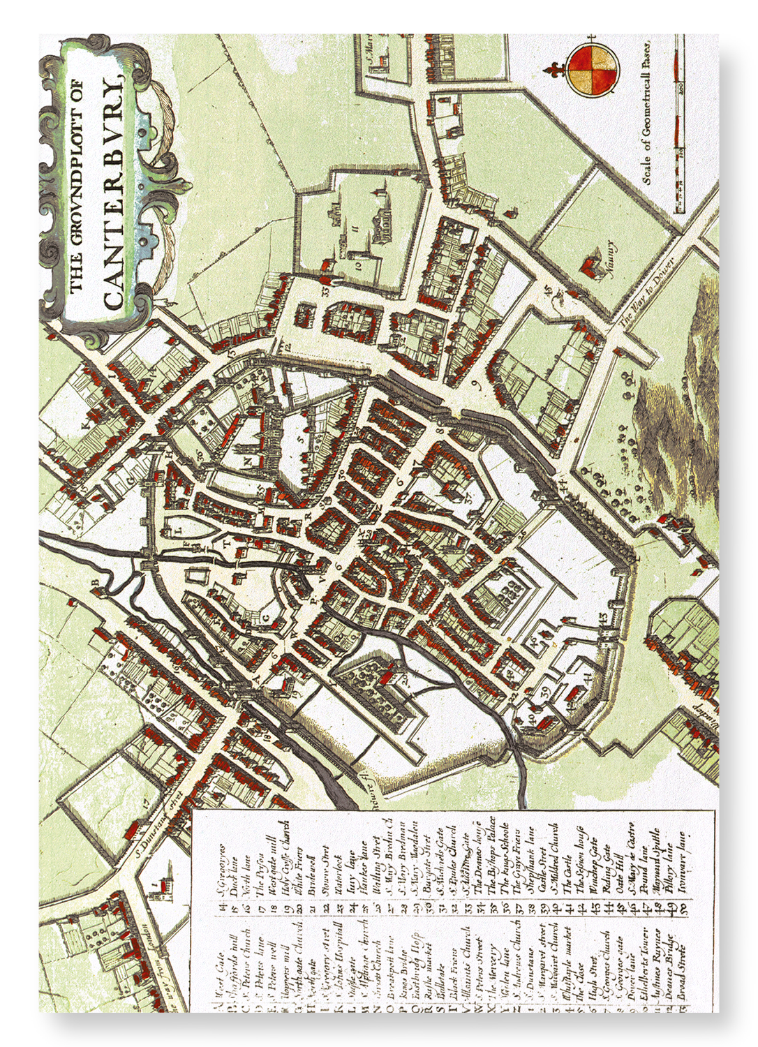 CANTERBURY (C.1670): Antique Map Art Print