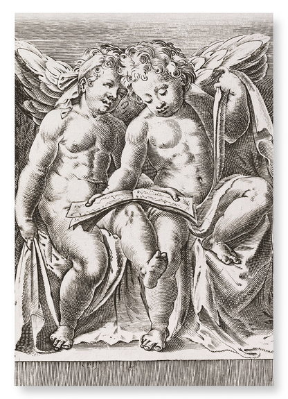 TWO SEATED ANGELS (AFTER 1583): Painting Art Print