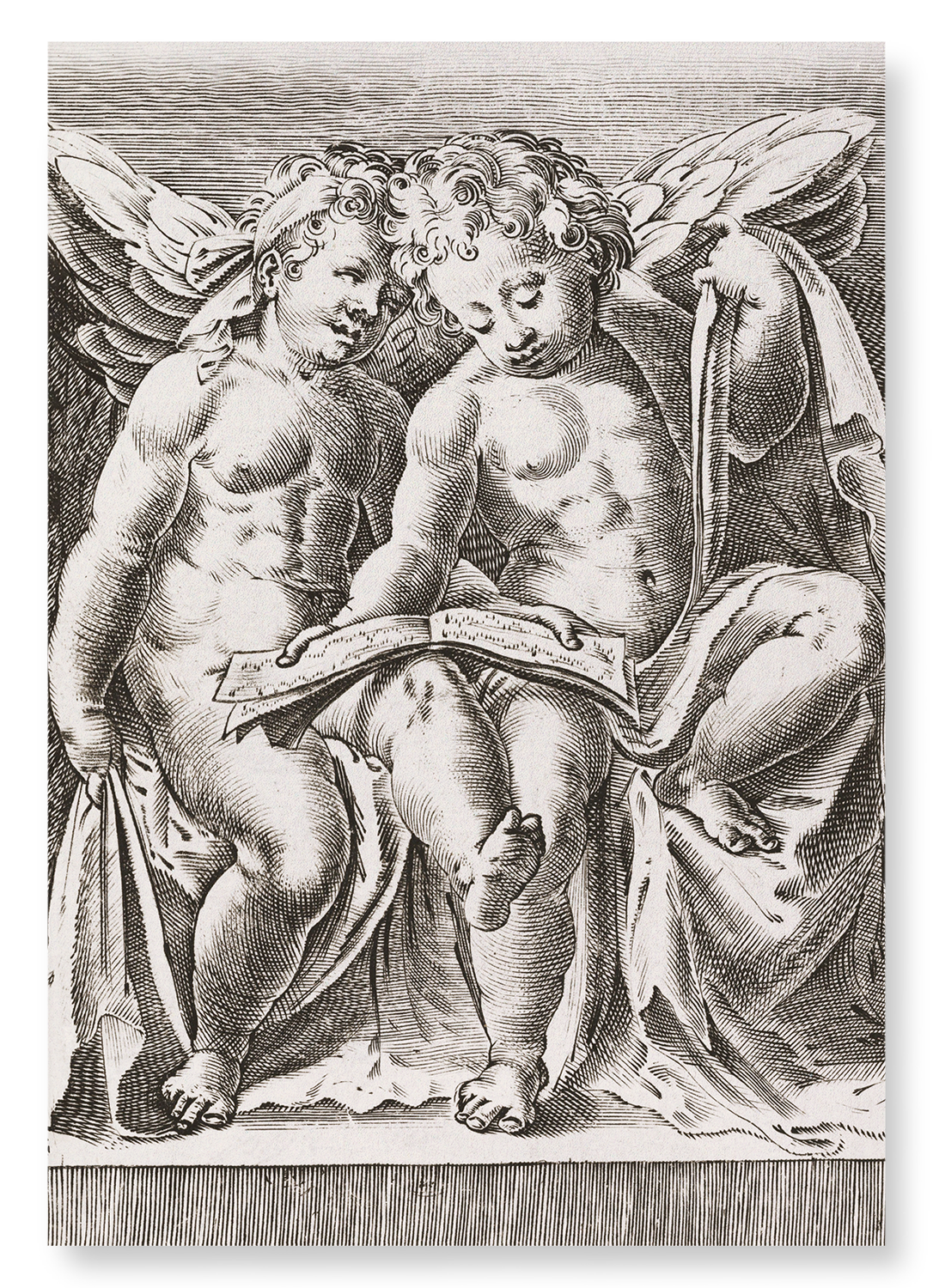 TWO SEATED ANGELS (AFTER 1583): Painting Art Print
