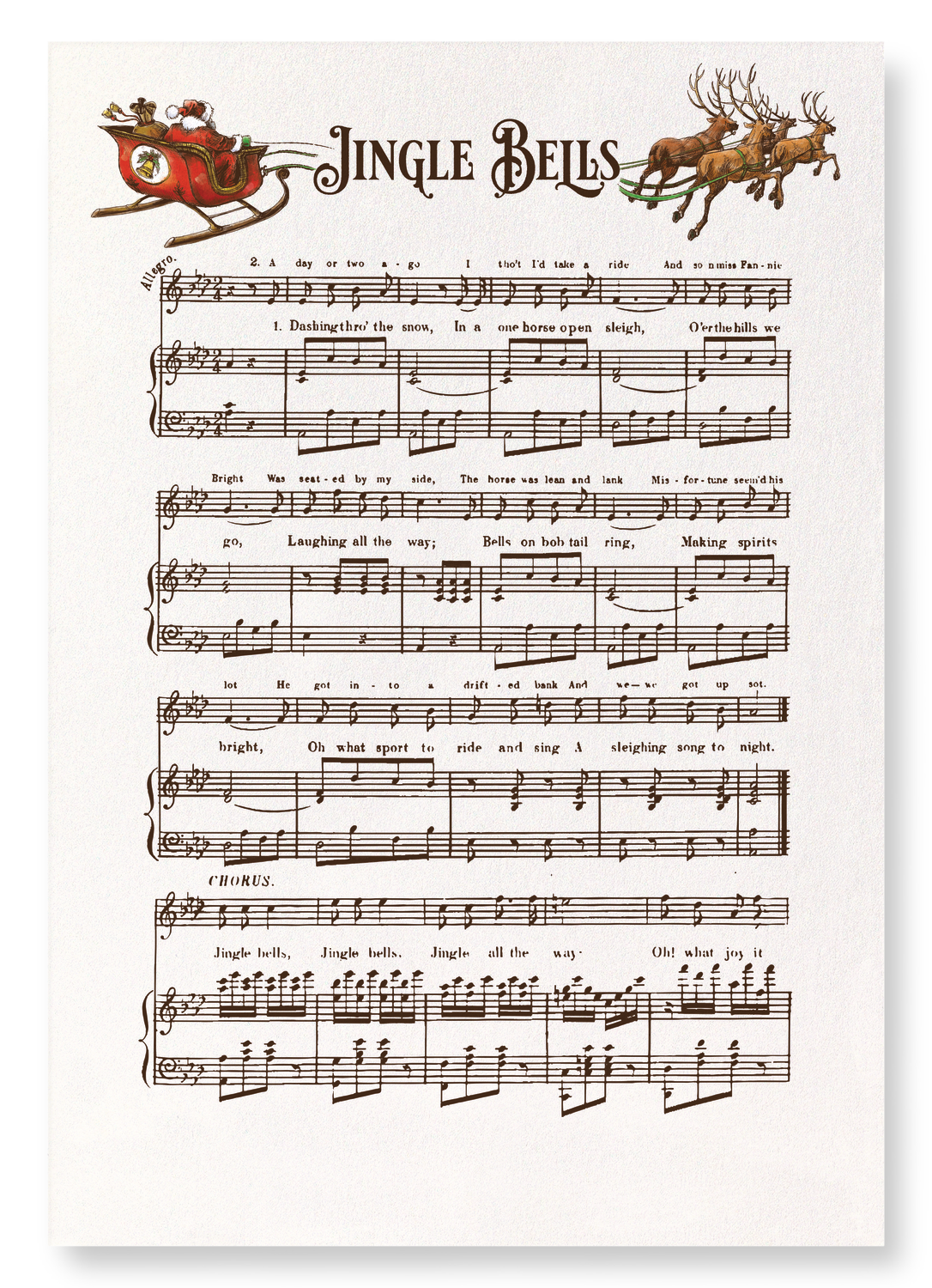 JINGLE BELLS MUSIC SCORE: Victorian Art Print