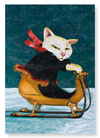 CAT ON A SLEIGH: Painting Art Print