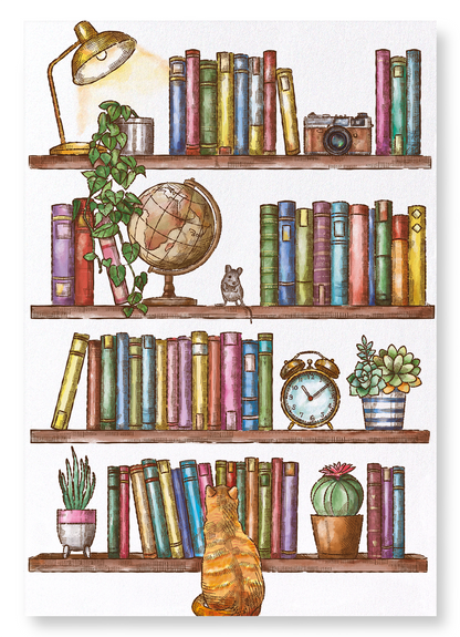 BOOKSHELF WITH CAT AND MOUSE: Victorian Art Print