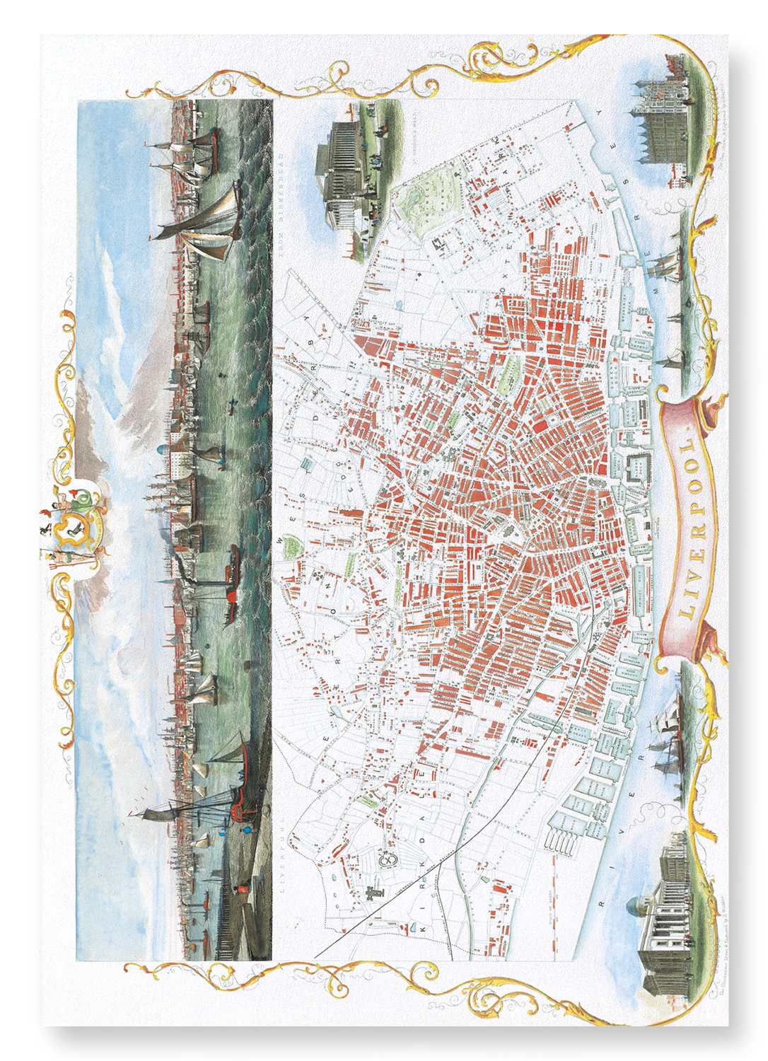 MAP OF LIVERPOOL (1851): Map antique Art Print