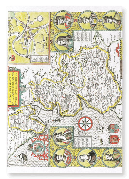 COUNTY OF LANCASTER BY JOHN SPEED (1610): Map antique Art Print