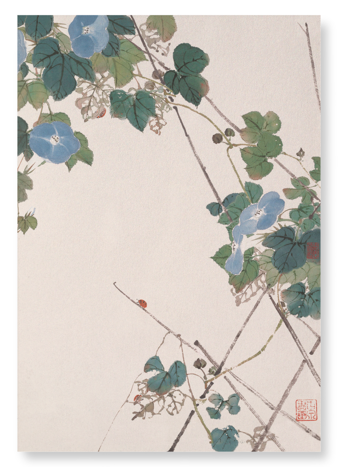 LADYBIRD AND MORNING GLORY FLOWERS (1865): Painting Art Print
