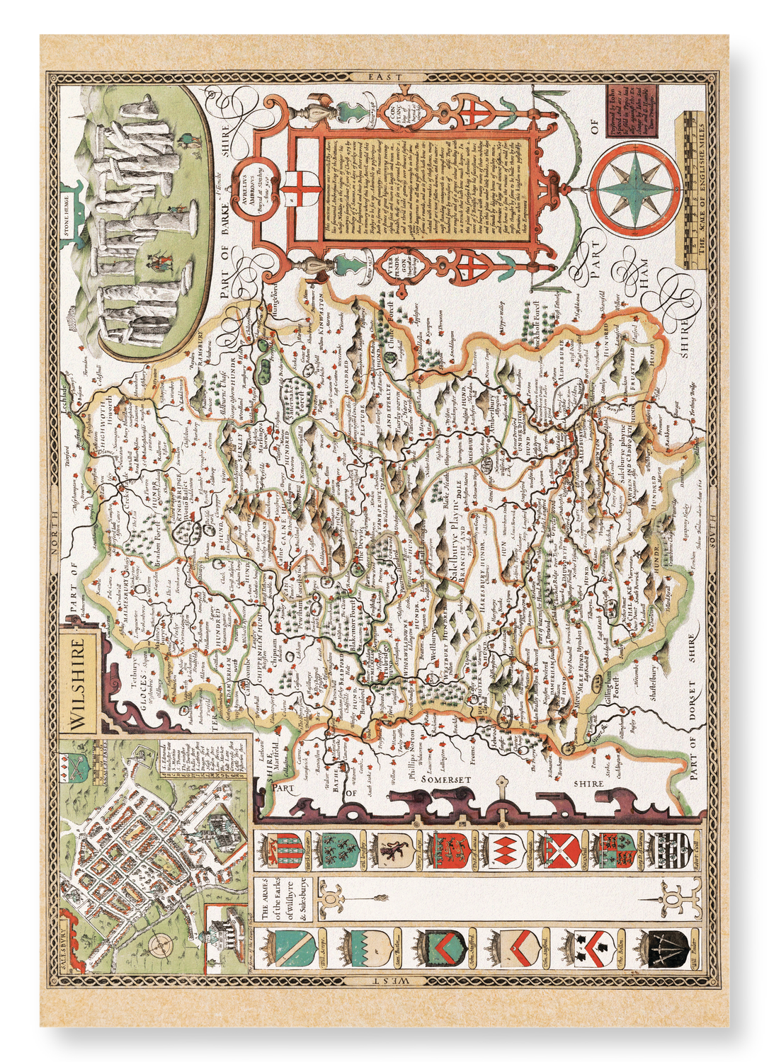 MAP OF WILTSHIRE BY JOHN SPEED (C.1611): Antique Map Art Print