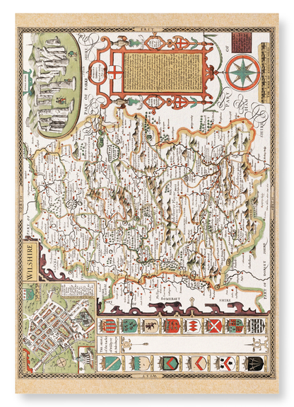 MAP OF WILTSHIRE BY JOHN SPEED (C.1611): Antique Map Art Print