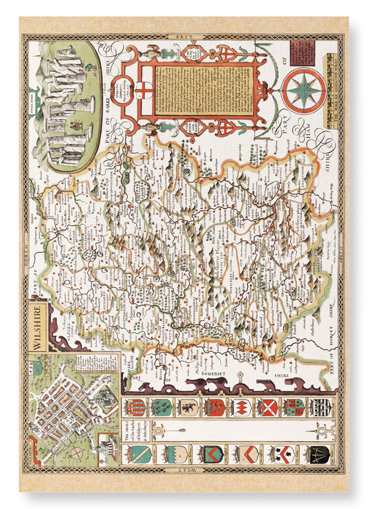 MAP OF WILTSHIRE BY JOHN SPEED (C.1611): Antique Map Art Print