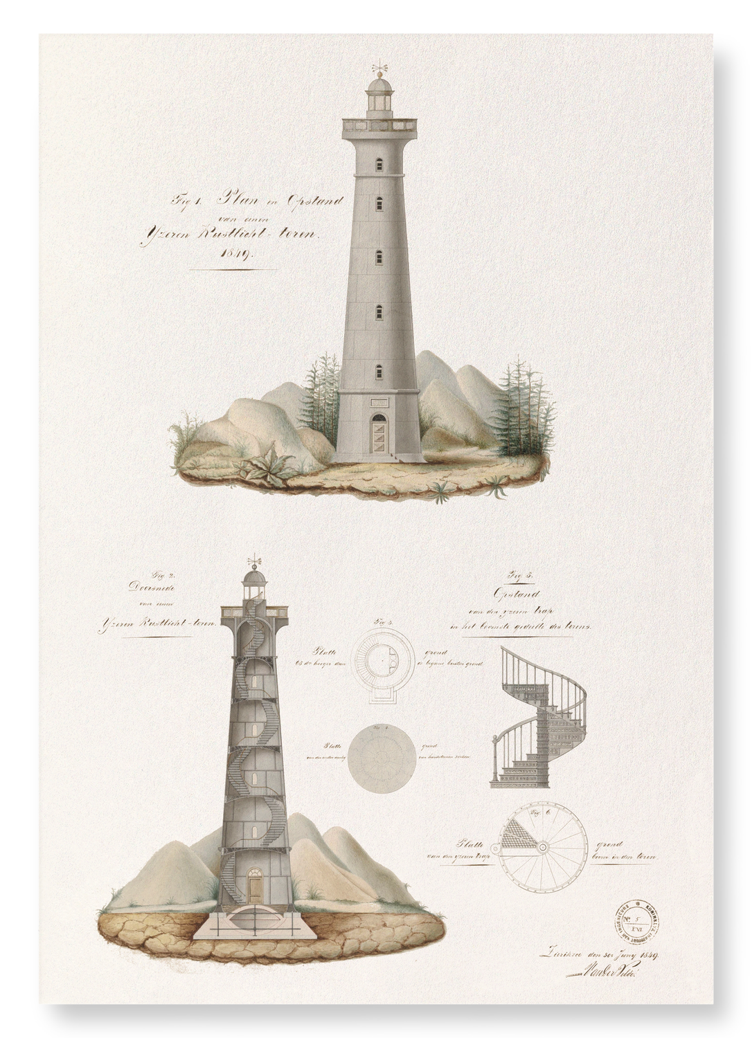 DESIGN FOR A LIGHTHOUSE (1849): Painting Art Print