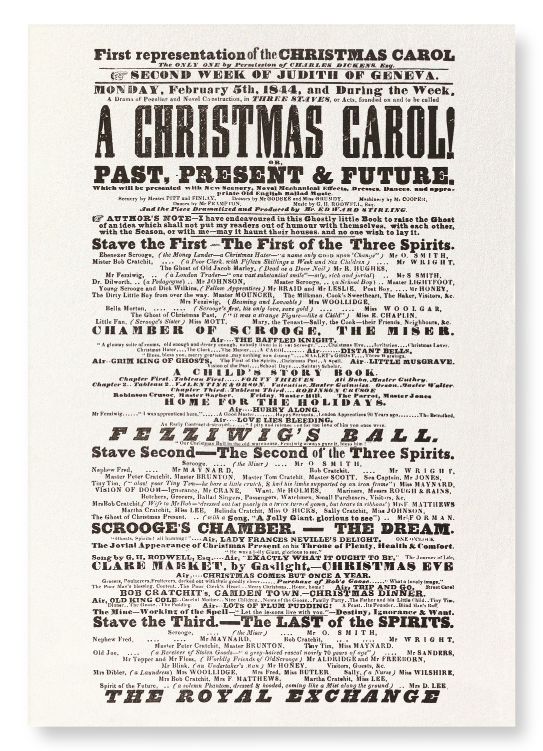 PLAYBILL OF A CHRISTMAS CAROL (1844): Poster Art Print