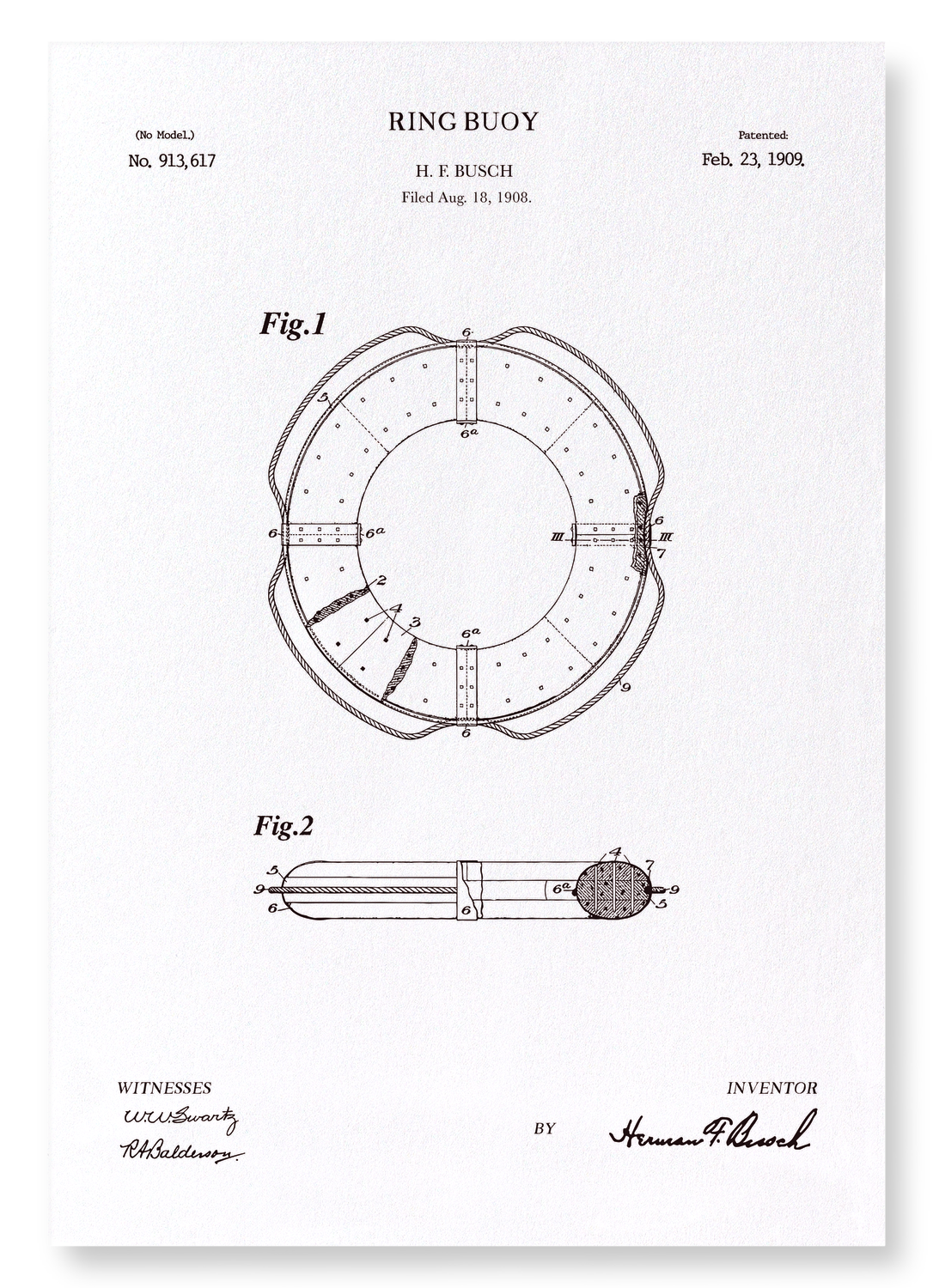 BREVET DE BOUÉE ANNULAIRE (1909): Patent Art Print