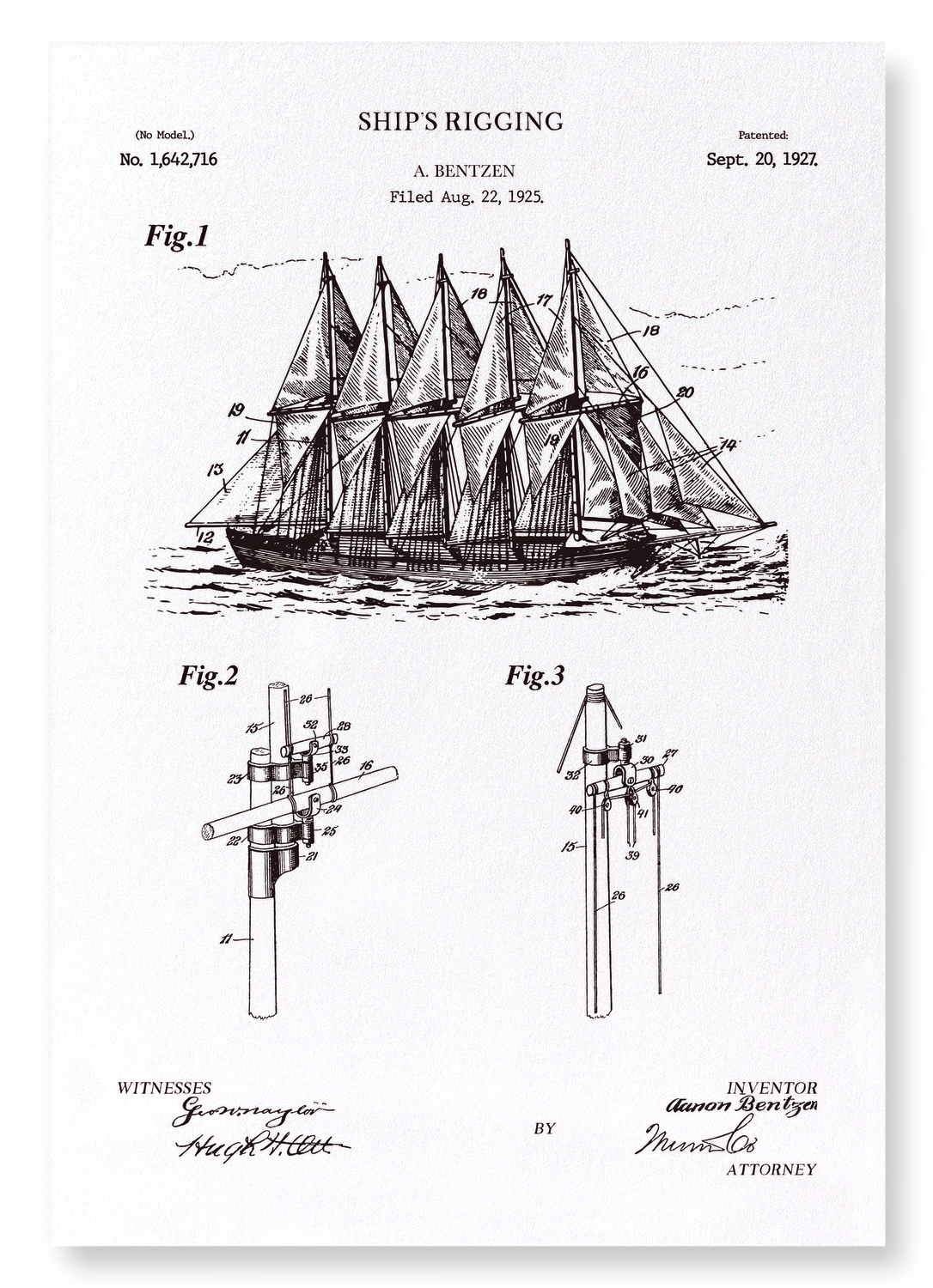 BREVET DE GRÉEMENT DE NAVIRE (1927): Patent Art Print
