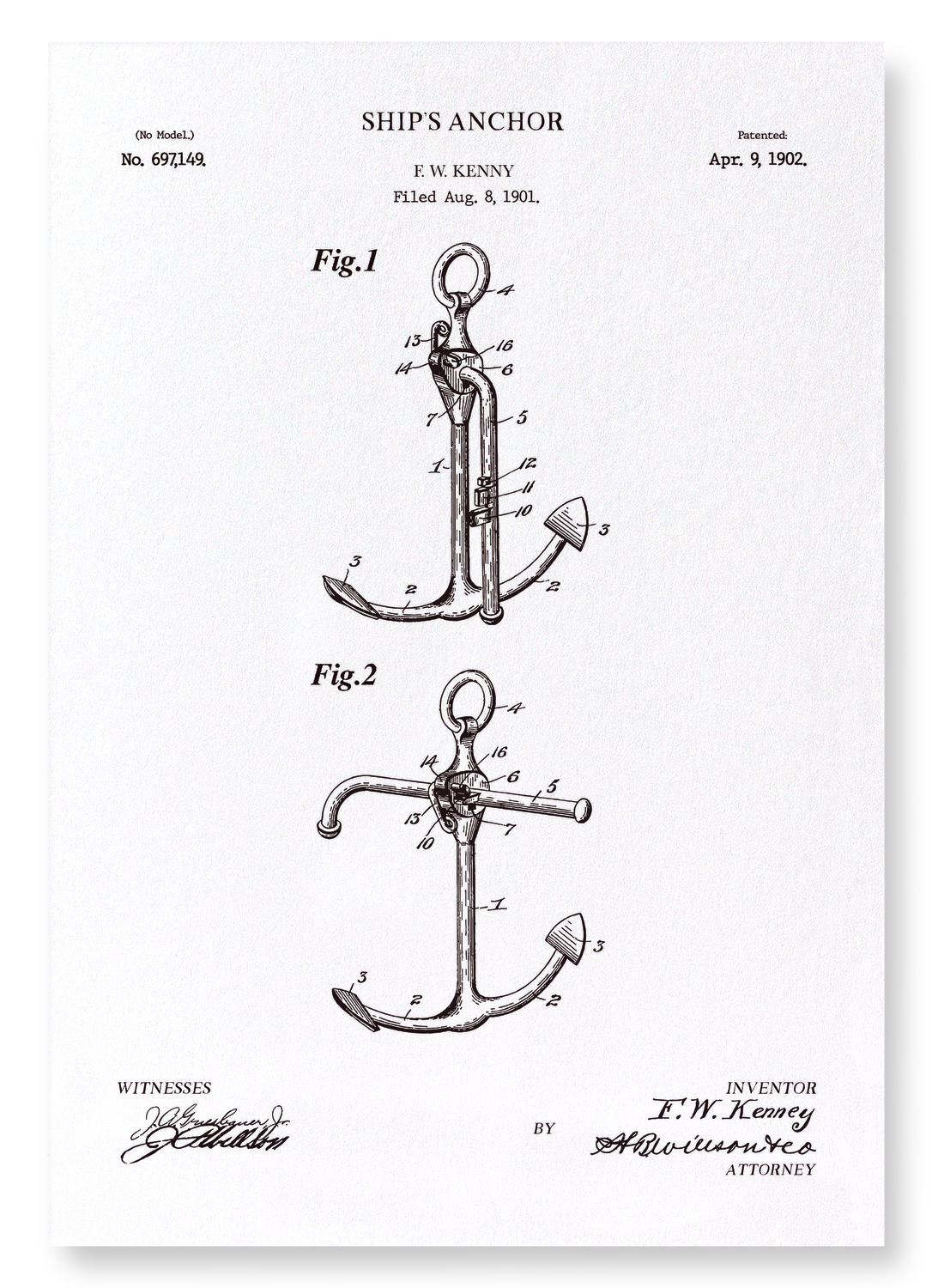 BREVET D'ANCRE DE NAVIRE (1902): Patent Art Print