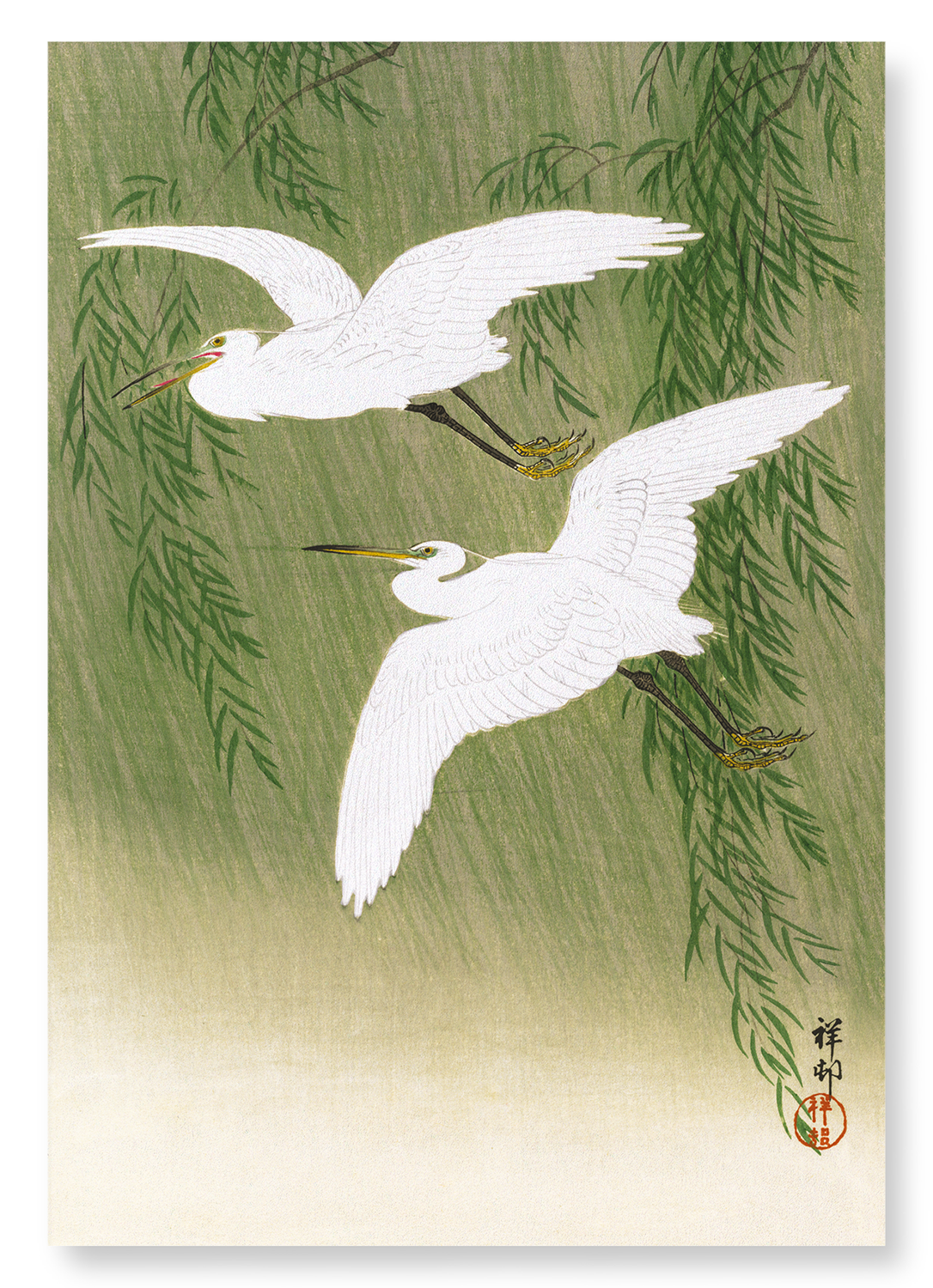 EGRETS AND WILLOW: Japanese Art Print