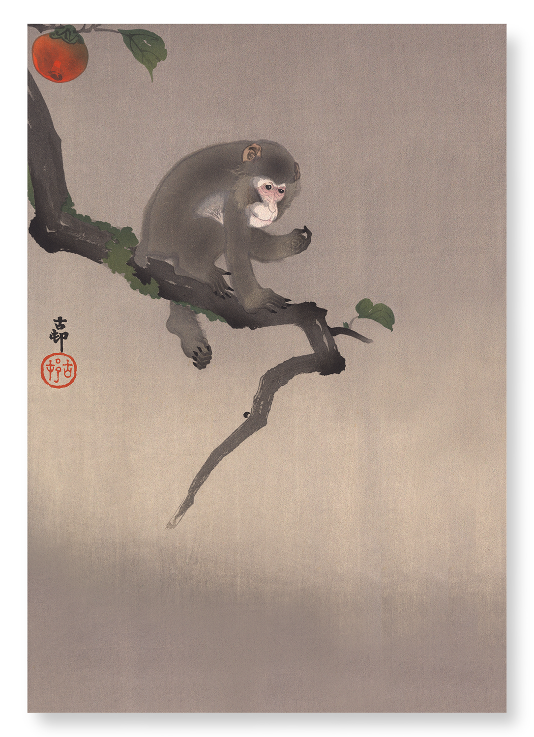 MONKEY AND PERSIMMON FRUIT: Japanese Art Print