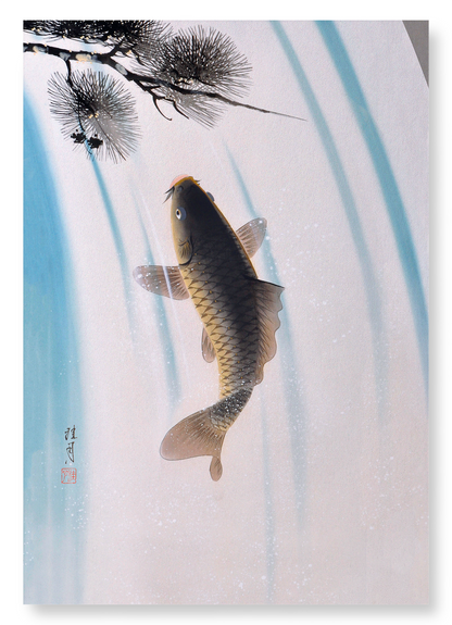 CARP AND WATERFALL: Japanese Art Print