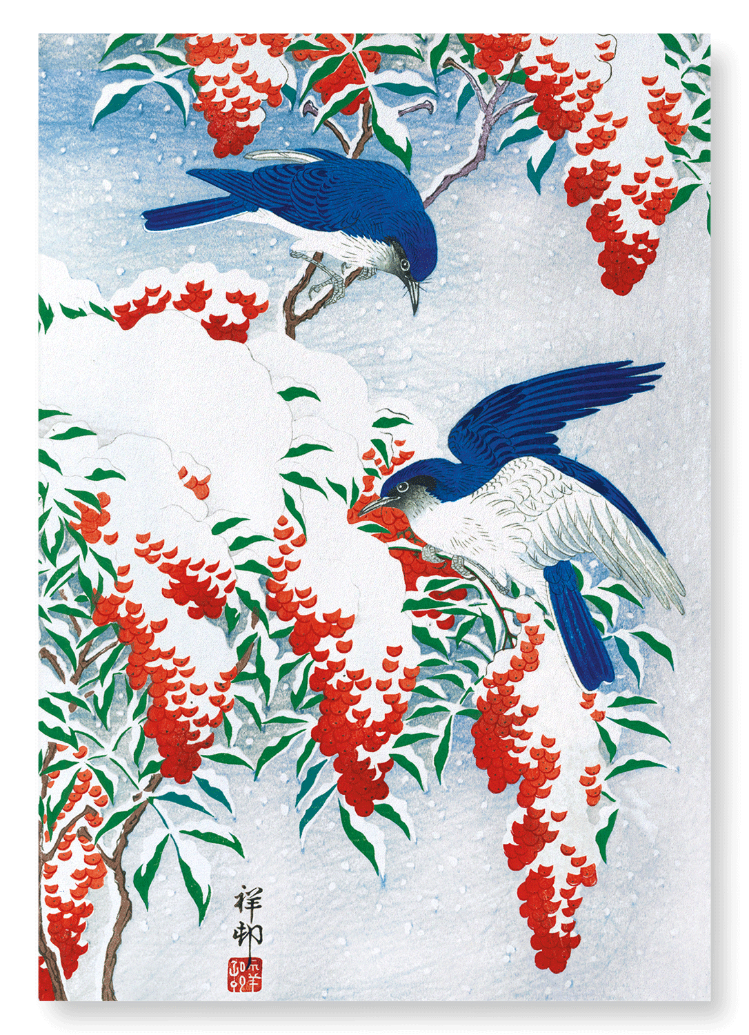 COUPLE OF BIRDS AND NANDINA: Japanese Art Print