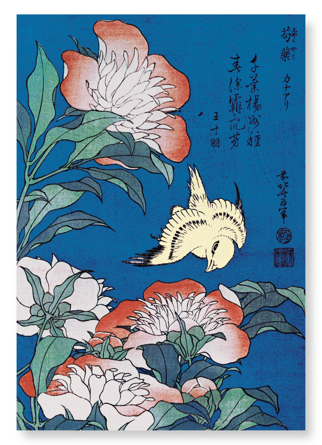 PEONIES AND CANARY (C.1834): Japanese Art Print