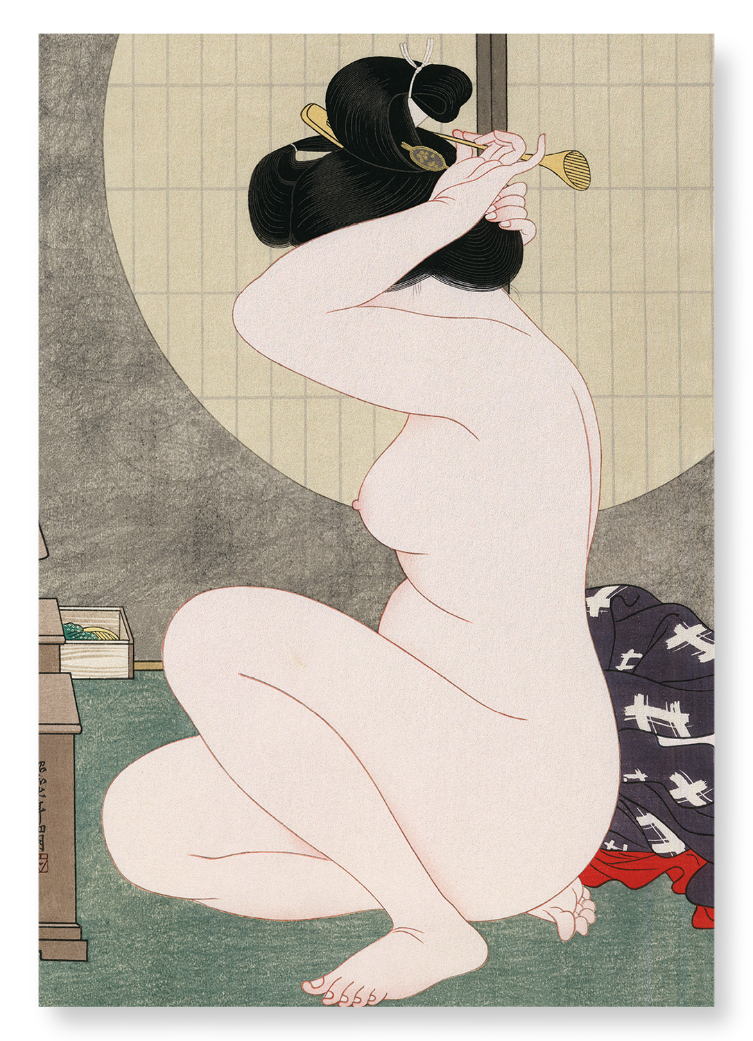 ARRANGING HER HAIR: Japanese Art Print