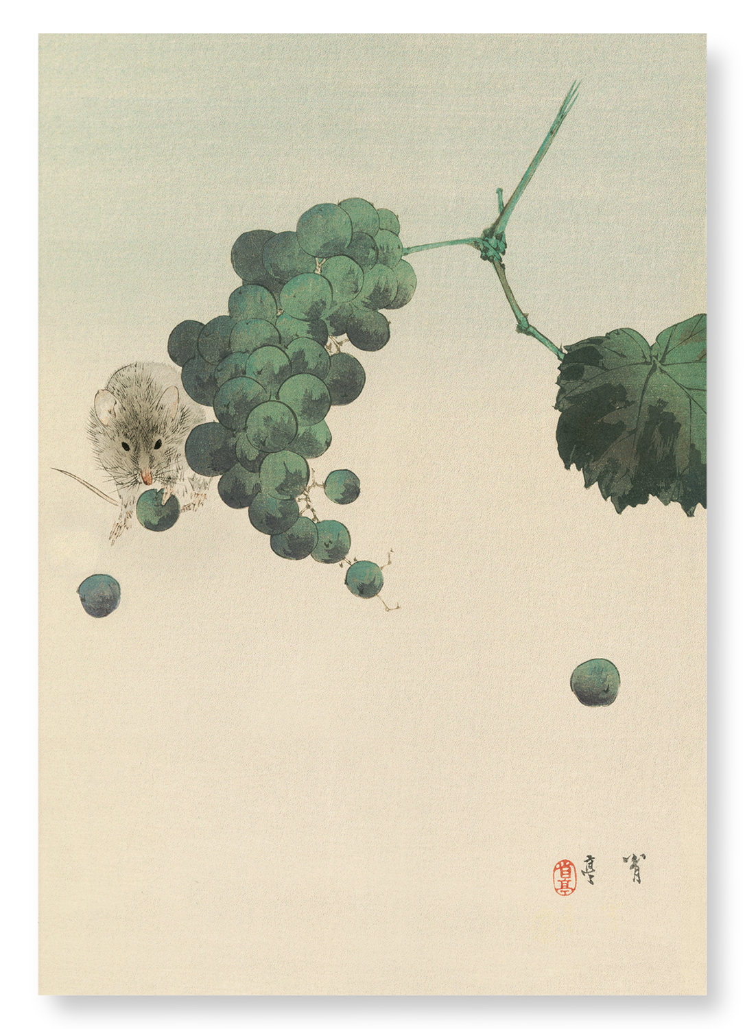 MOUSE AND GRAPES: Japanese Art Print