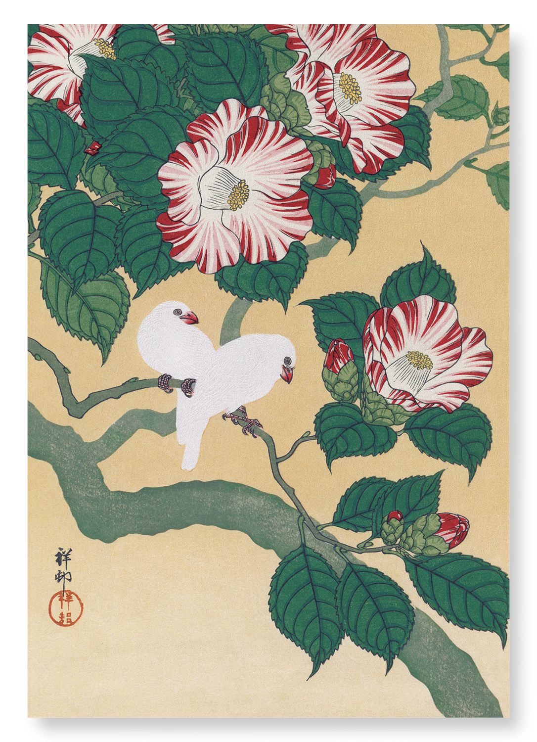 RICE BIRDS AND CAMELLIA: Japanese Art Print