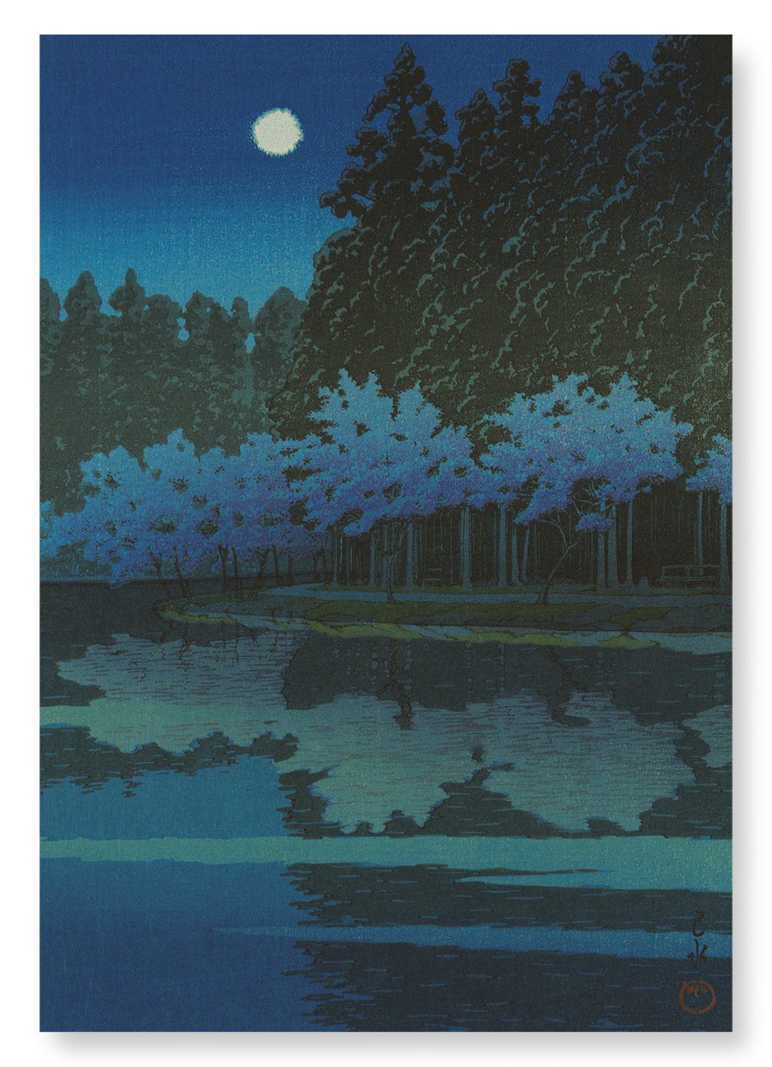 SPRING CHERRY BLOSSOMS AT NIGHT: Japanese Art Print